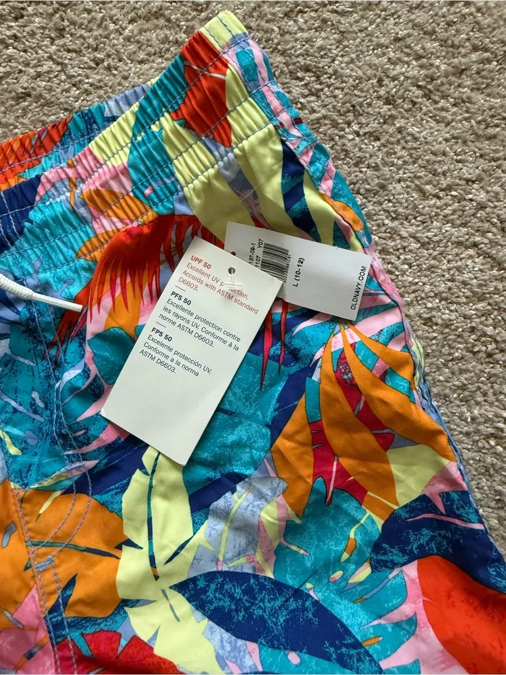 NWT Old Navy Tropical Swim Shorts - Blue Orange Multi Size L (10-12)